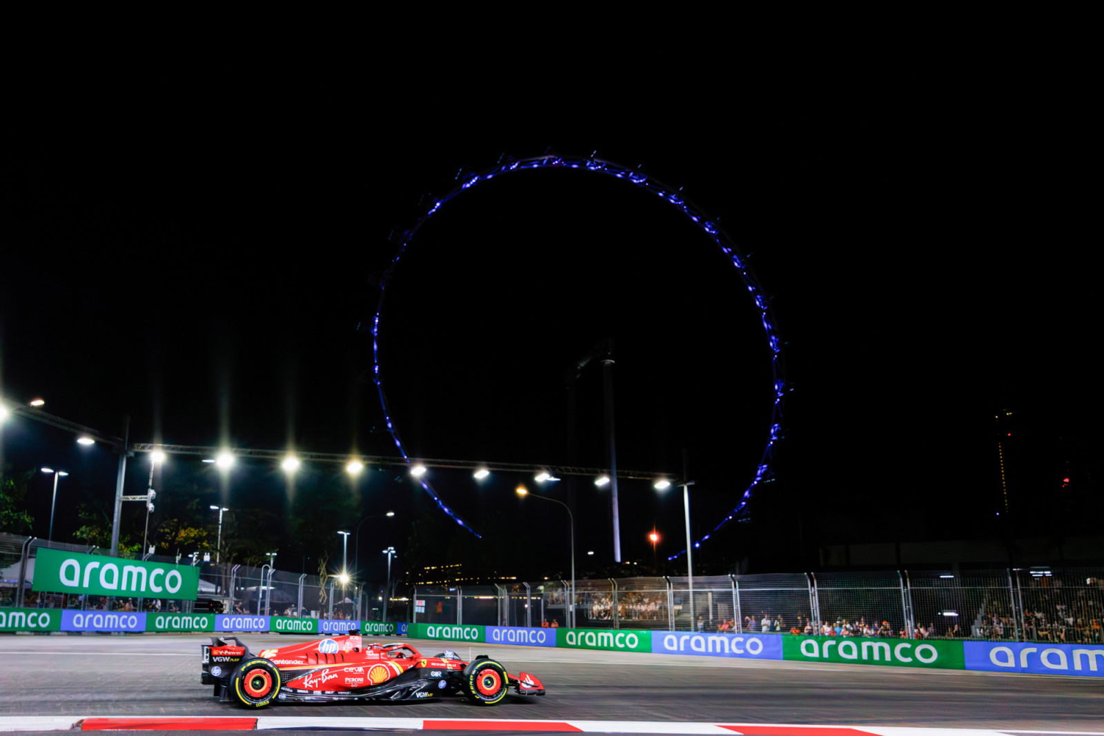 SINGAPORE - 2024/09/22: Charles Leclerc of Monaco drives the (16) Ferrari SF-24 during the F1 Grand Prix of Singapore at the Marina Bay Street Circuit. (Photo by George Hitchens/SOPA Images/LightRocket via Getty Images)