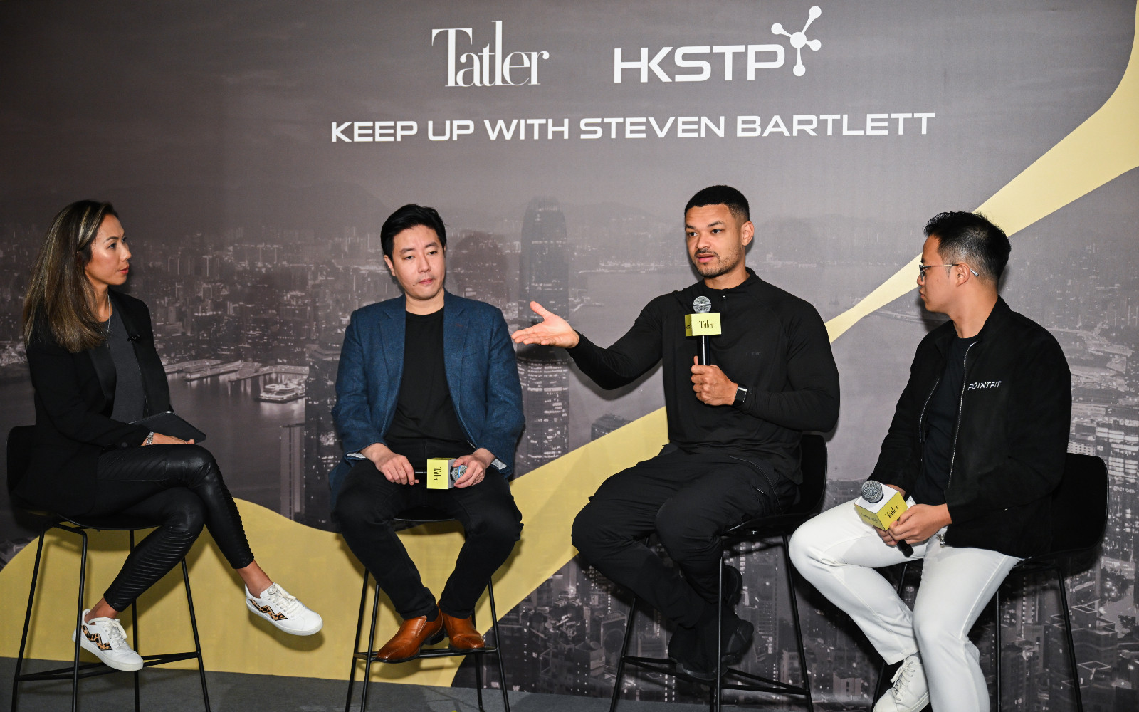 Bartlett discusses how home-grown brands can go global during a panel with fellow HKSTP-supported founders Daniel Lo, CEO of GoGoChart and Kenny Oktavius, CEO of PointFit Technology (Photo: Tatler Hong Kong)