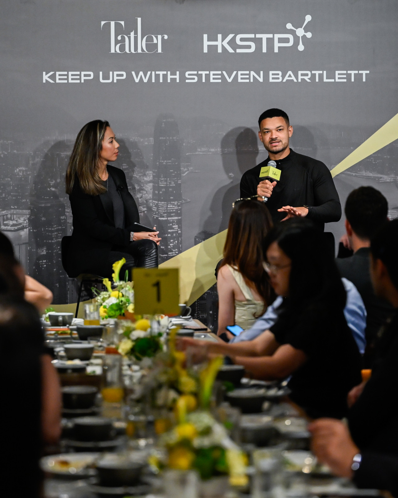 Bartlett shares his entrepreneurial insights alongside Tamara Lamunière, president of Tatler Asia, who moderated the fireside chat (Photo: Tatler Hong Kong)