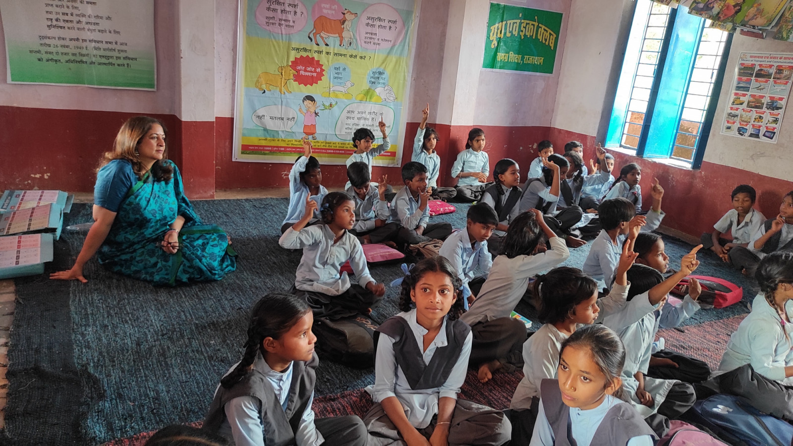 Safeena Husain in a classroom at Rajasthan, 2023 (Photo: courtesy of the Ramon Magsaysay Award Foundation)