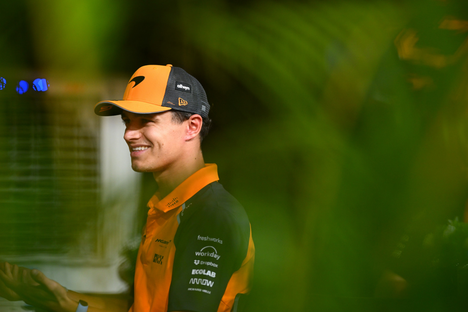 SINGAPORE, SINGAPORE - OCTOBER 02: Lando Norris of Great Britain and McLaren talks to the media during previews ahead of the F1 Grand Prix of Singapore at Marina Bay Street Circuit on October 02, 2025 in Singapore, Singapore. (Photo by Clive Mason/Getty Images)