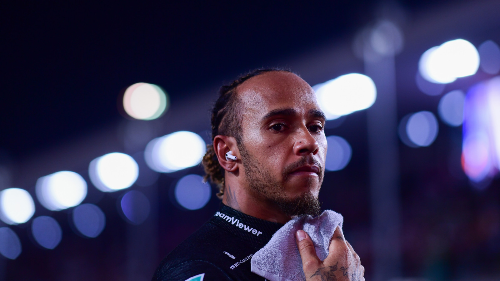 LUSAIL CITY, QATAR - OCTOBER 08: Lewis Hamilton of Great Britain and Mercedes prepares to drive on the grid prior to the F1 Grand Prix of Qatar at Lusail International Circuit on October 08, 2023 in Lusail City, Qatar. (Photo by Mario Renzi - Formula 1/Formula 1 via Getty Images)