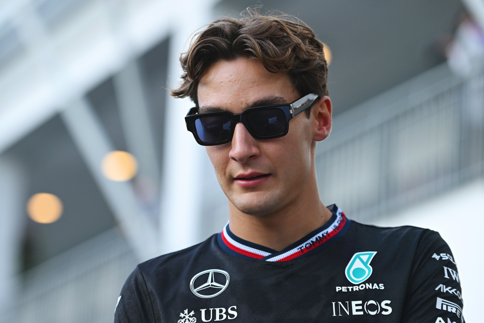 SINGAPORE, SINGAPORE - SEPTEMBER 22: George Russell of Great Britain and Mercedes looks on in the Paddock prior to the F1 Grand Prix of Singapore at Marina Bay Street Circuit on September 22, 2024 in Singapore, Singapore. (Photo by Rudy Carezzevoli/Getty Images)