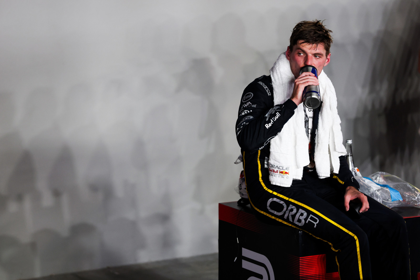 SINGAPORE, SINGAPORE - OCTOBER 05: Second placed Max Verstappen of the Netherlands and Oracle Red Bull Racing in parc ferme during the F1 Grand Prix of Singapore at Marina Bay Street Circuit on October 05, 2025 in Singapore, Singapore. (Photo by Mark Thompson/Getty Images)