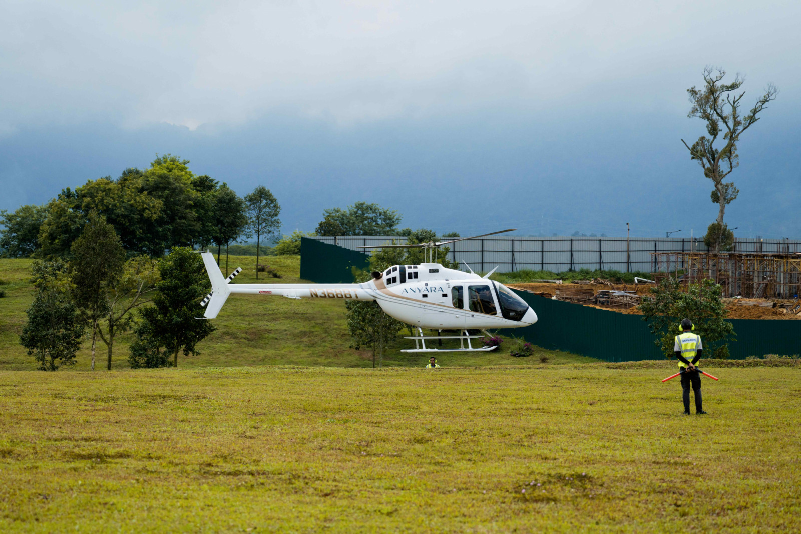 A helicopter chartered by Bell was brought onsite to commemorate the milestone event