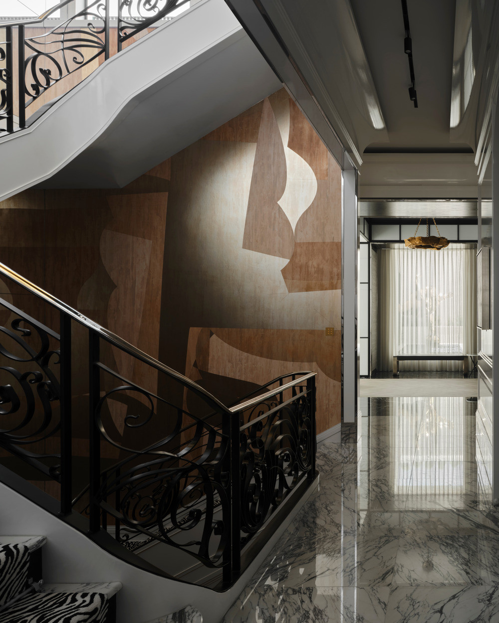The play of light and shadow animates the space like a silent composition