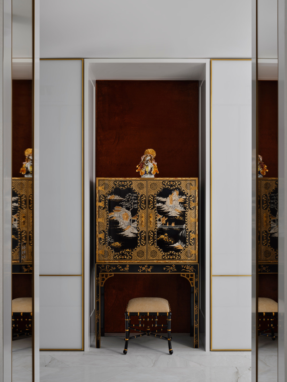 The hallways are furnished in opulence, reflecting all the different dimensions of the homeowner’s life