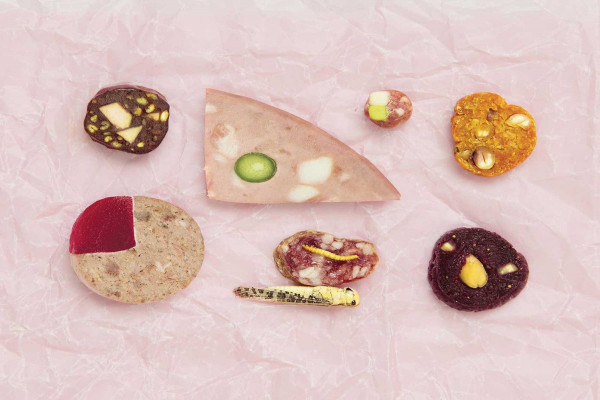 Some of food futurist Carolien Niebling’s creations, running the gamut from apple blood sausage to insect salami (Photo: Noortje Knulst)