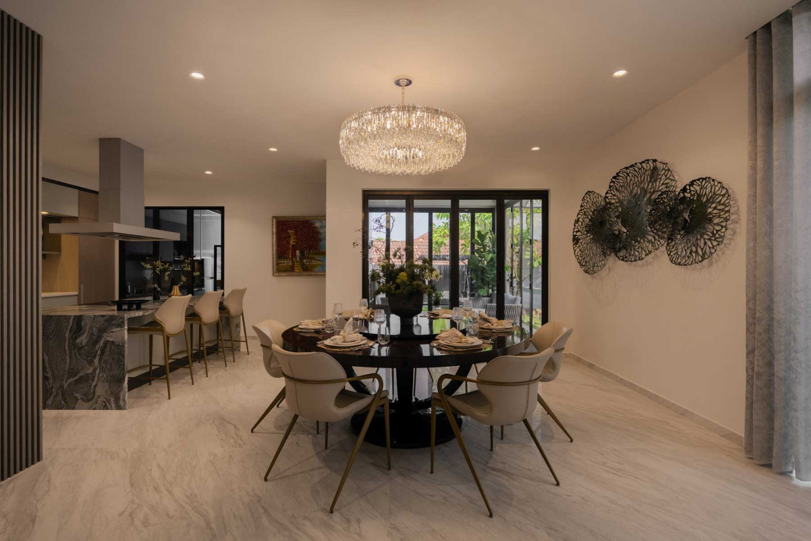 A medley of subtle grey textures establishes a serene air in the dining room (Photo: Mr Shopper Studio)