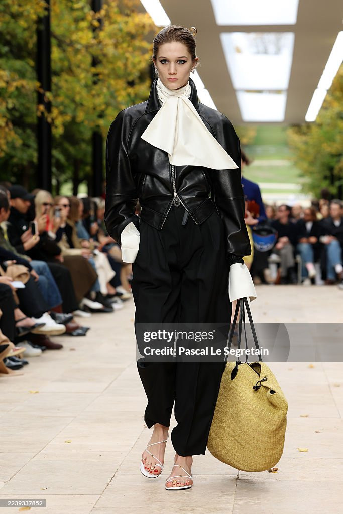 PARIS, FRANCE - OCTOBER 05: (EDITORIAL USE ONLY - For Non-Editorial use please seek approval from Fashion House) A model walks the runway during the Celine Womenswear Spring/Summer 2026 show as part of Paris Fashion Week on October 05, 2025 in Paris, France. (Photo by Pascal Le Segretain/Getty Images)