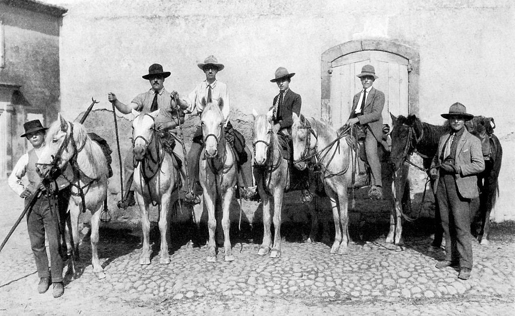 Young cowboys of the Camargue region, in addition to the lariat of horsehair, their equipment includes a trident, which has many uses in handling the spirited cattle of the marshes, France, 1922. (Photo by Smith Collection/Gado/Getty Images).