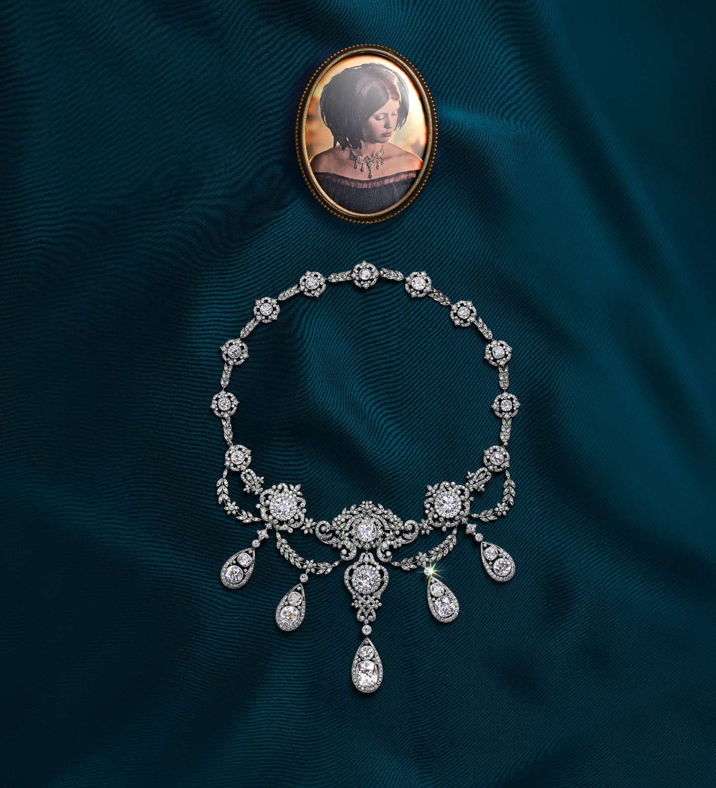 Gold, platinum, diamonds. Estimated Carat Weight: 40.45 carats of European cut diamonds  1990