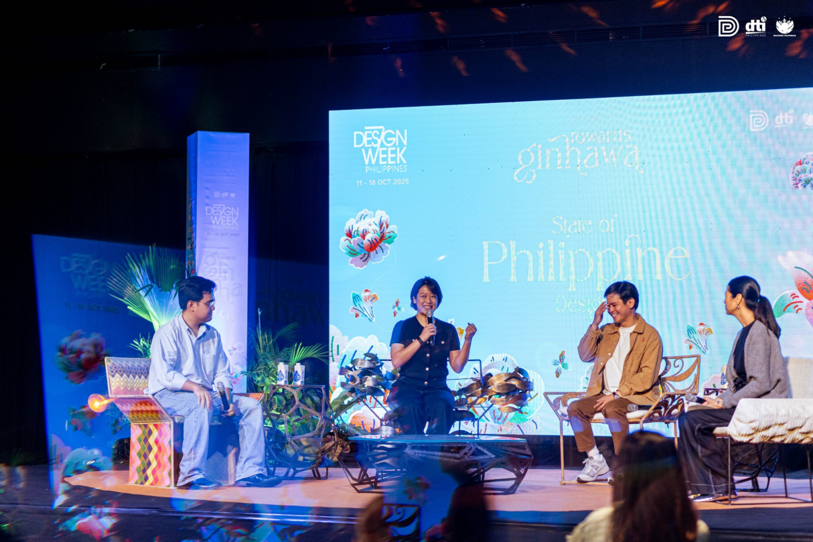 Carl Cervantes, Misha Quimpo, and Lucky Lopez at the Design Week Philippines' first panel on the state of Philippine Design, moderated by Gina Alfonso
