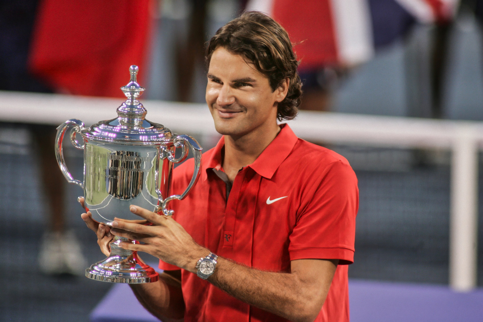 Roger Federer with his US Open Men's trophy in his singles win in 2008