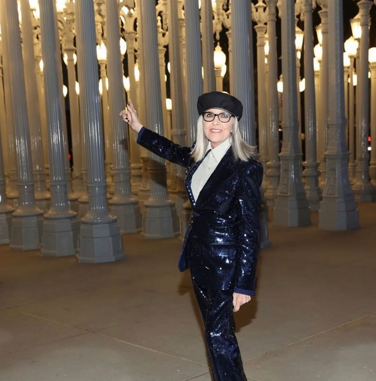 A Gucci sequin suit proves Keaton could sparkle on her own tailored terms (Photo: @diane_keaton / Instagram)