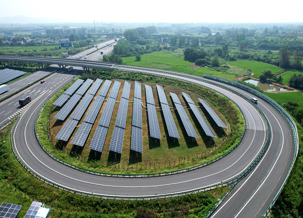 A sub-belt photovoltaic power station is being shown in the G5011 Wuhu-Hefei Expressway test tunnel in Chaohu, China, on August 9, 2024. (Photo by Costfoto/NurPhoto via Getty Images)