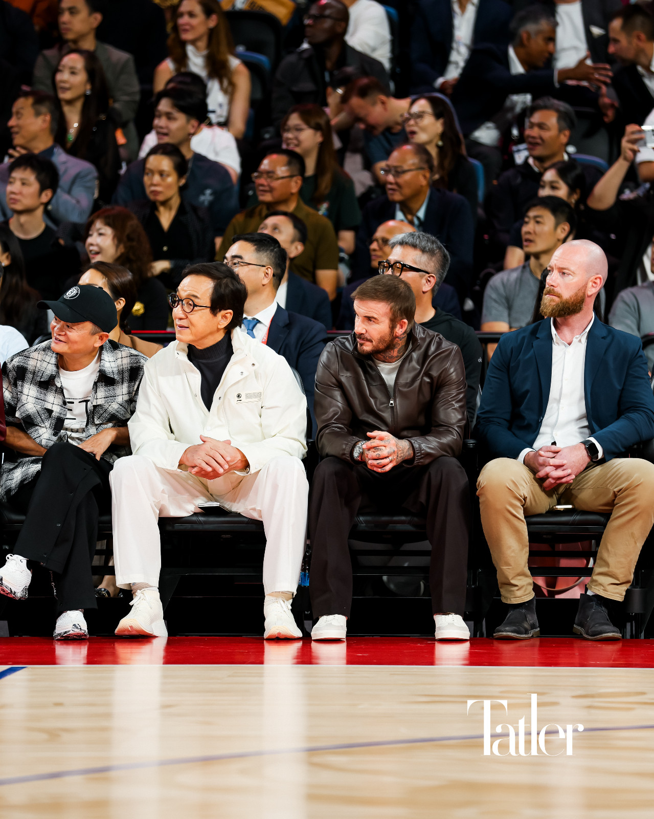 Seen court side at NBA China Games 2025 held at the Venetian Macao are Jackie Chan and David Beckham