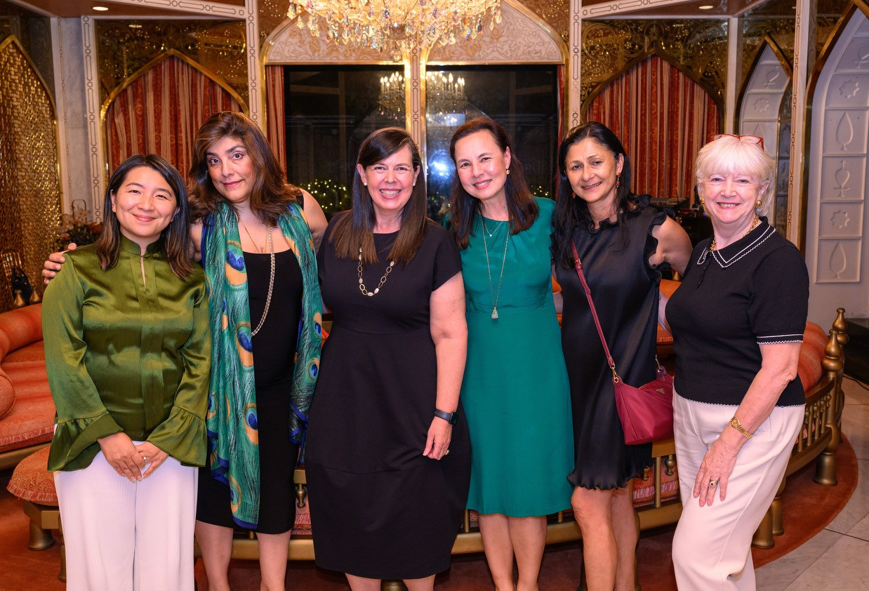 Ingrid Chen, Lena Harilela, Fiona Nott, Joanna Hotung, Tasha Lalvani and Felicity McRobb at The Allies Circle welcome cocktail and dinner event in September 2025