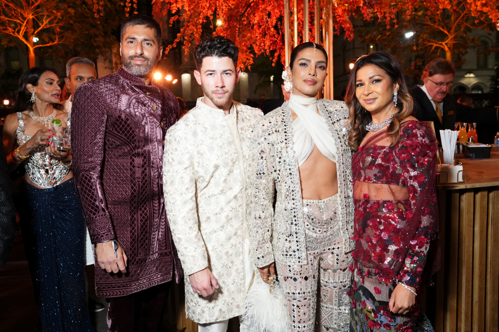NEW YORK, NEW YORK - OCTOBER 11: (L-R) Furhan Ahmad, Nick Jonas, Priyanka Chopra Jonas and Anjula Acharia attend the All That Glitters Diwali Ball 2025 at Lotte New York Palace on October 11, 2025 in New York City. (Photo by Jared Siskin/Getty Images for All That Glitters Diwali Ball)