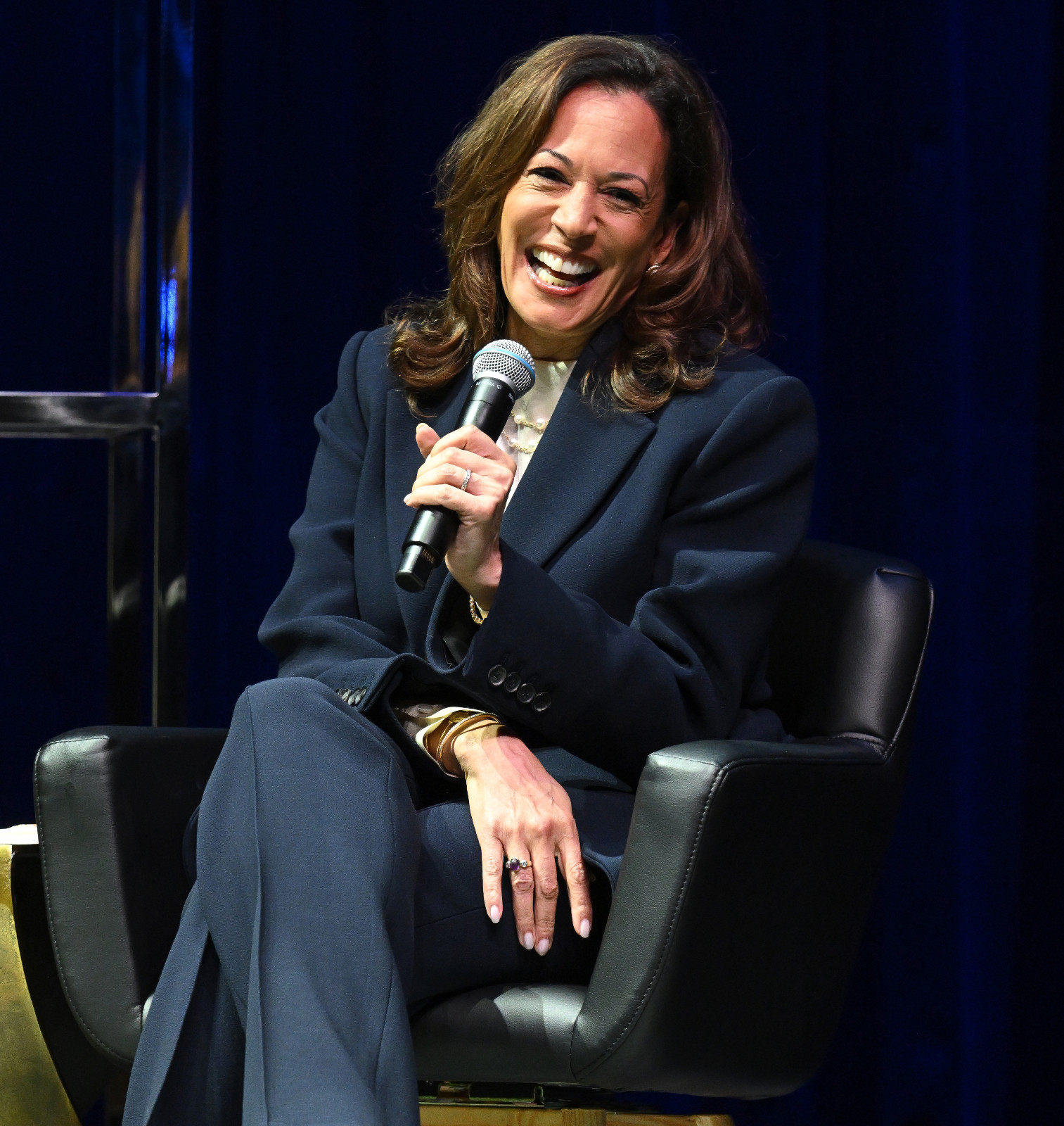 ATLANTA, GEORGIA - OCTOBER 08: Former U.S. Vice President Kamala Harris speaks onstage during her "107 Days" book tour at Tabernacle on October 08, 2025 in Atlanta, Georgia. (Photo by Paras Griffin/Getty Images)