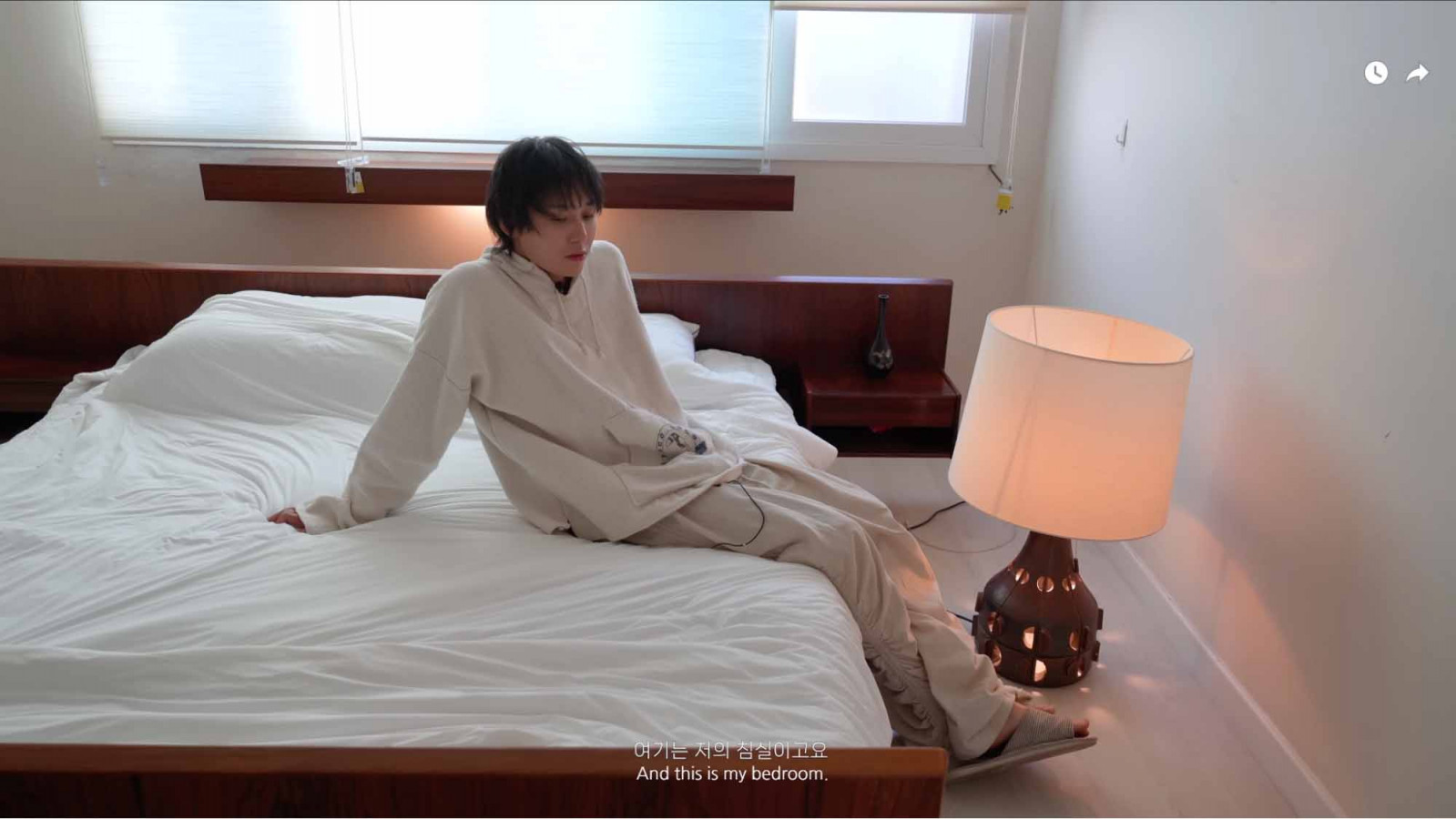 Dawn’s bedroom features a thrifted bed and sideboard from Denmark (Photo: Youtube / DAWN)
