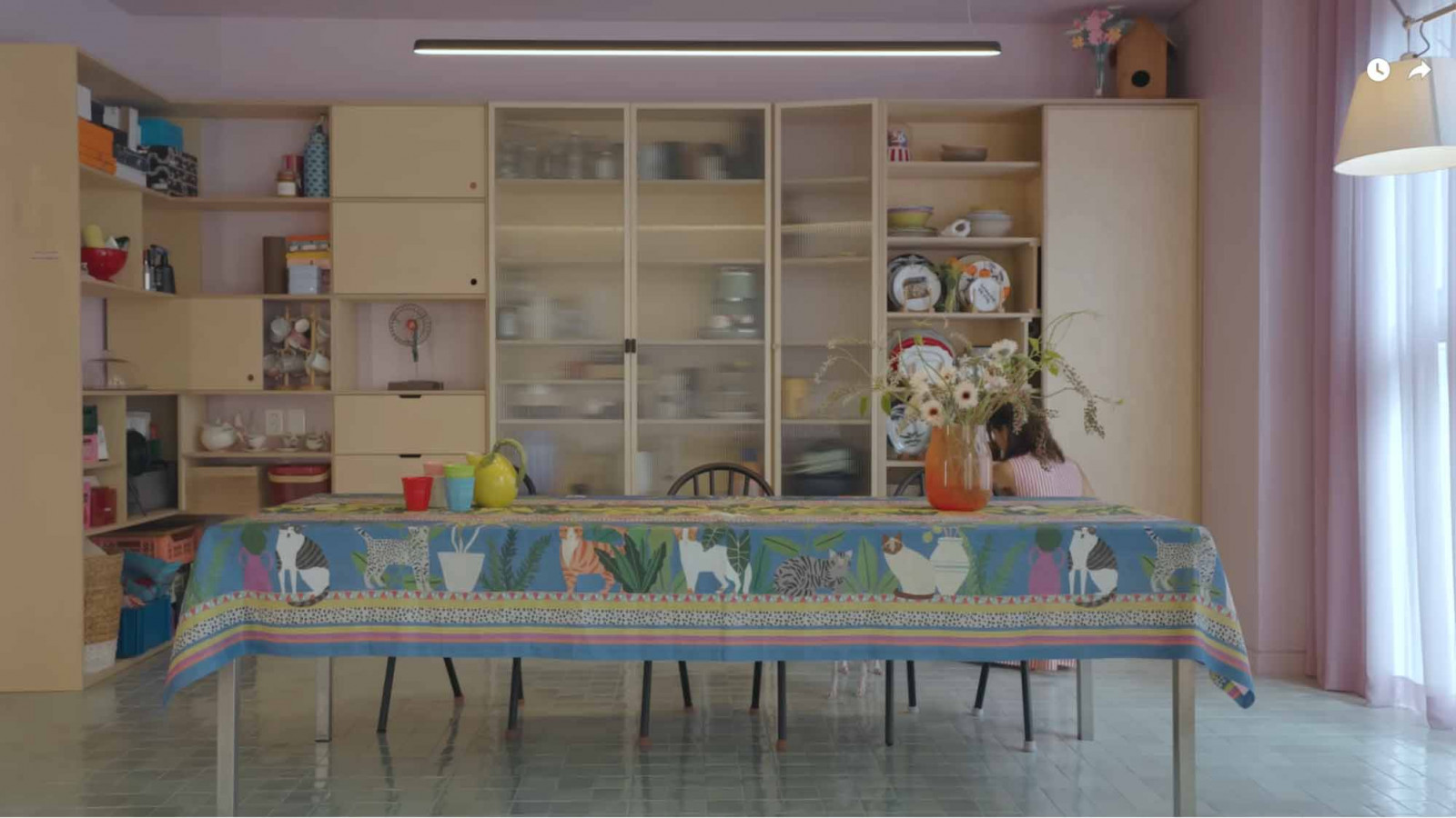 Gong Hyo-jin’s pastel and eclectic dining area (Photo: Youtube / 당분간 공효진)