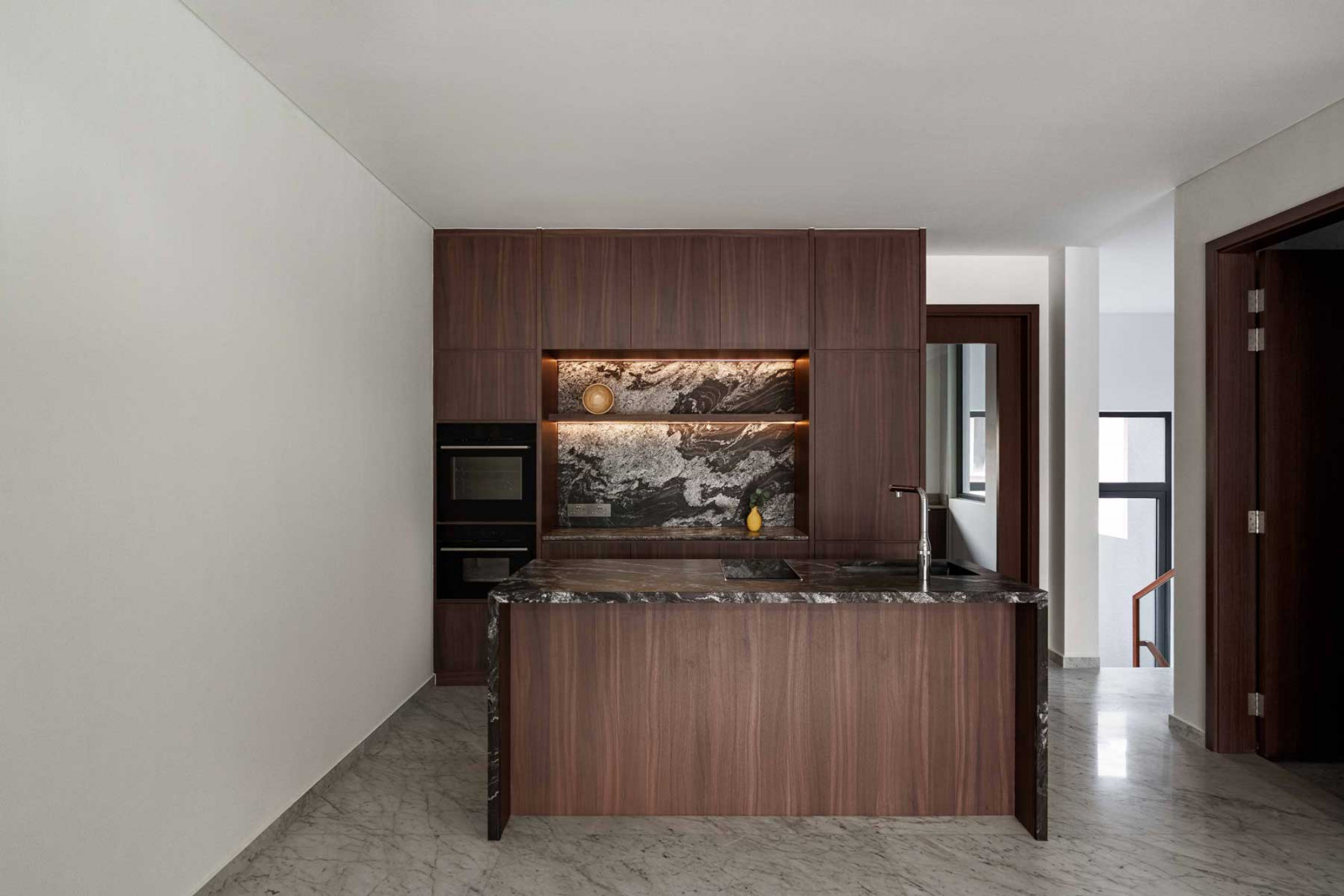 The completed marble-clad dry kitchen