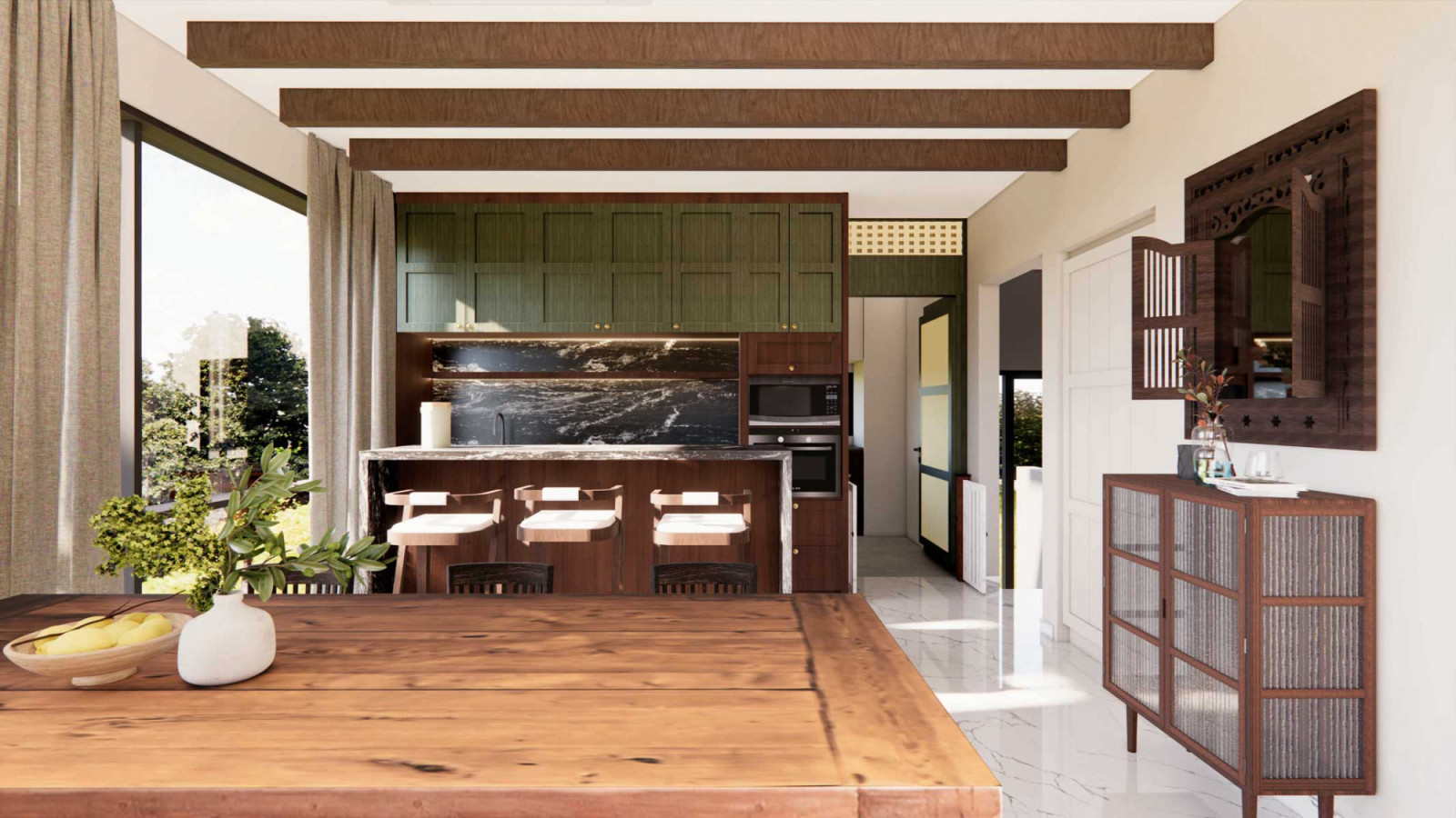 A rendering of the Peranakan-inspired dry kitchen