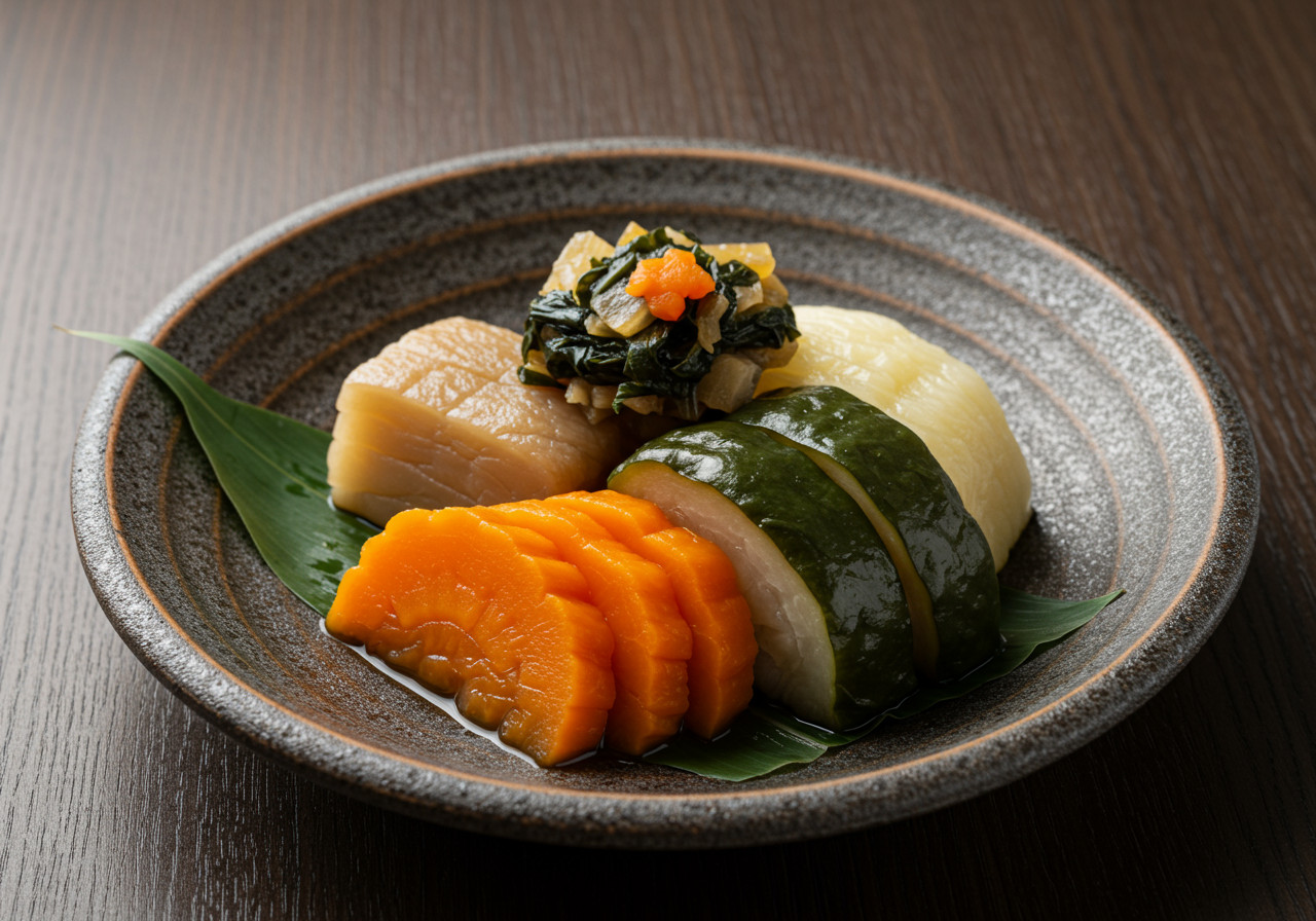 Tsukemono showcases Kyoto’s skill in preserving vegetables, from crisp radish to tangy cucumber (Phtp: AI-generated)
