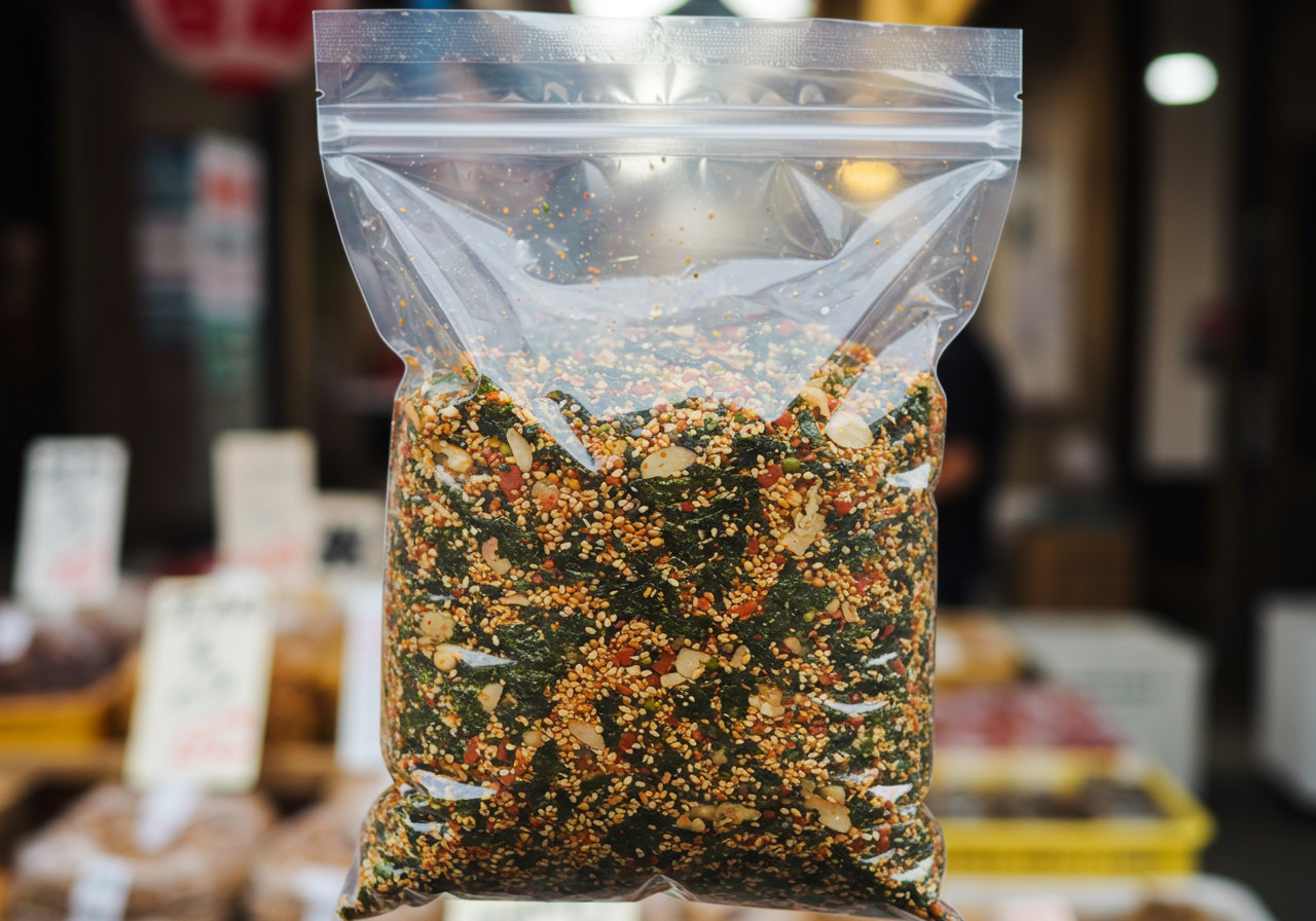 Dried seafood and seaweed line the shelves, essential for Kyoto’s traditional kitchens (Photo: AI-generated)