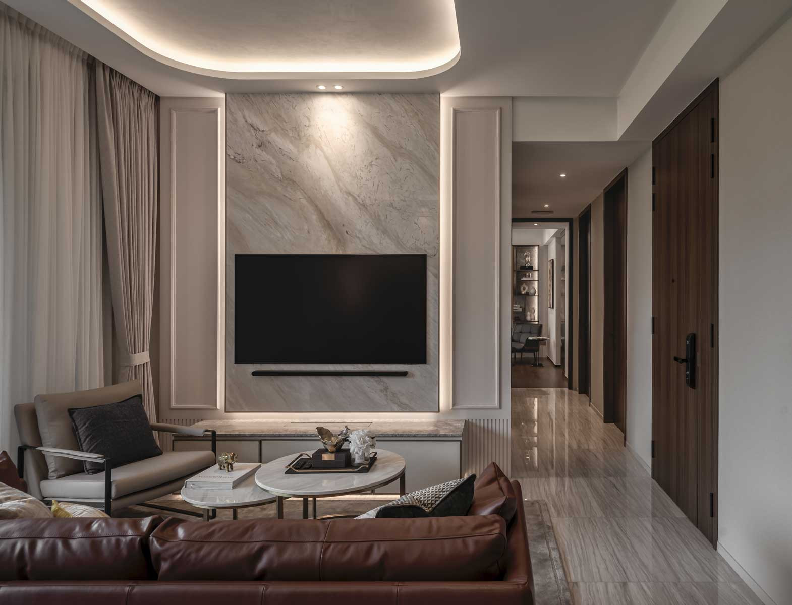 Off-white and cream tones bounce light throughout the home