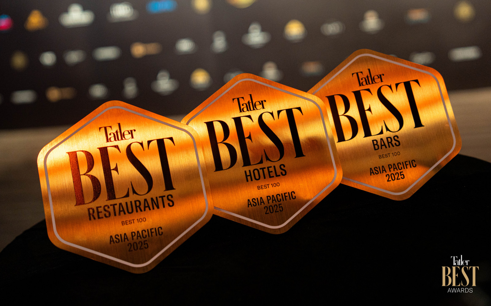 Tatler Best Awards 2025 is finally out! On October 21, Tatler Asia announced this year's top 100 restaurants, bars, and hotels. Photo: The official golden hexagon that all winners receieve