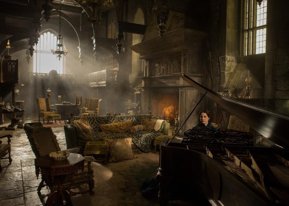The Victorian Gothic Revival architecture extends to the intricate interior dressing with decayed finery and ironwork by set decorator Shane Vieau (Photo: Universal Pictures)
