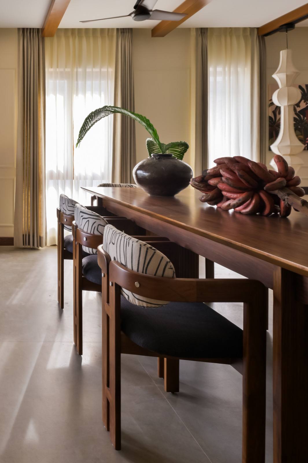 The dining room in a Chennai, India home designed by Abhinaya Rangarajan of Coexist Architecture