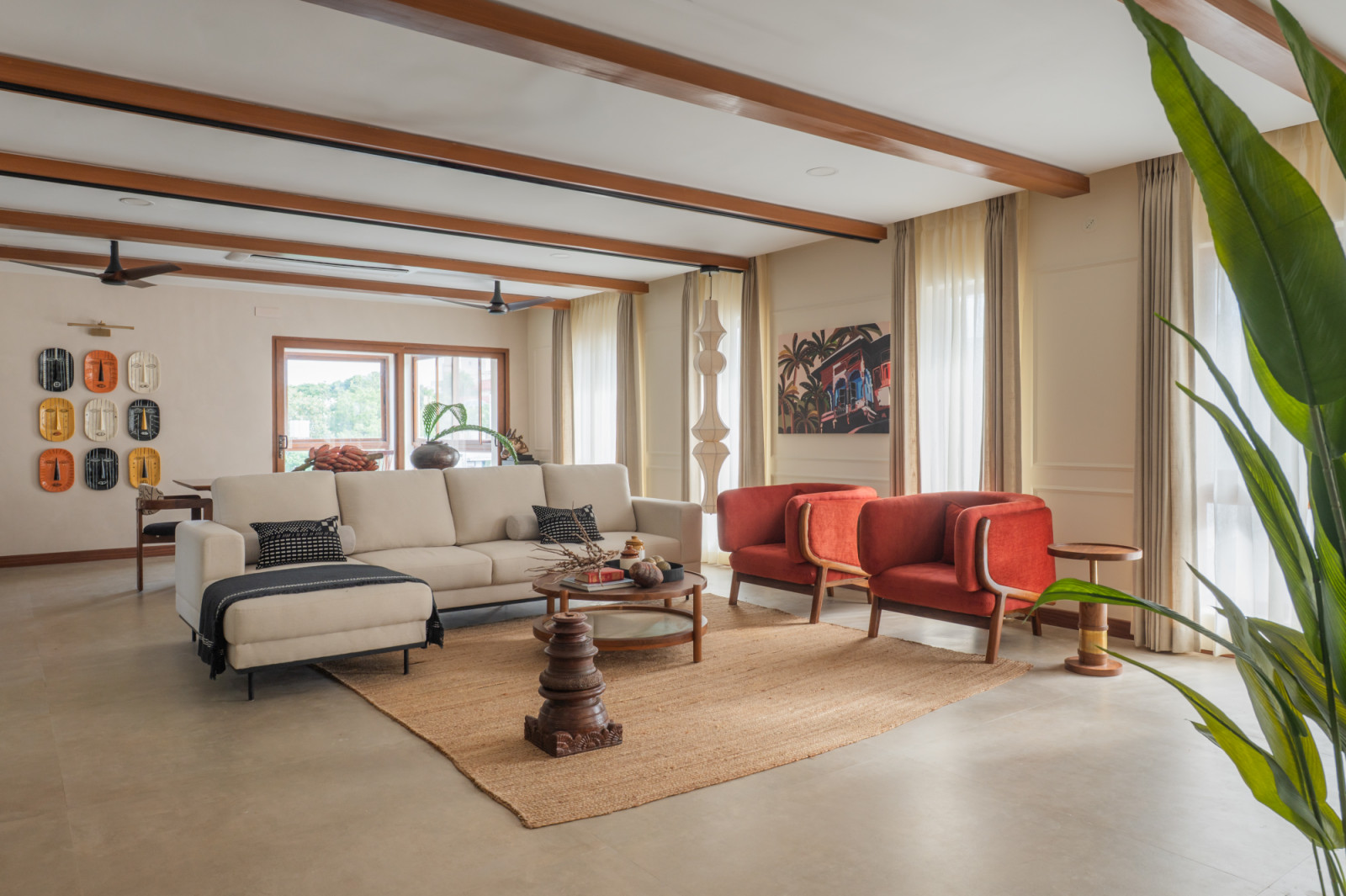 The living room in a Chennai, India home designed by Abhinaya Rangarajan of Coexist Architecture