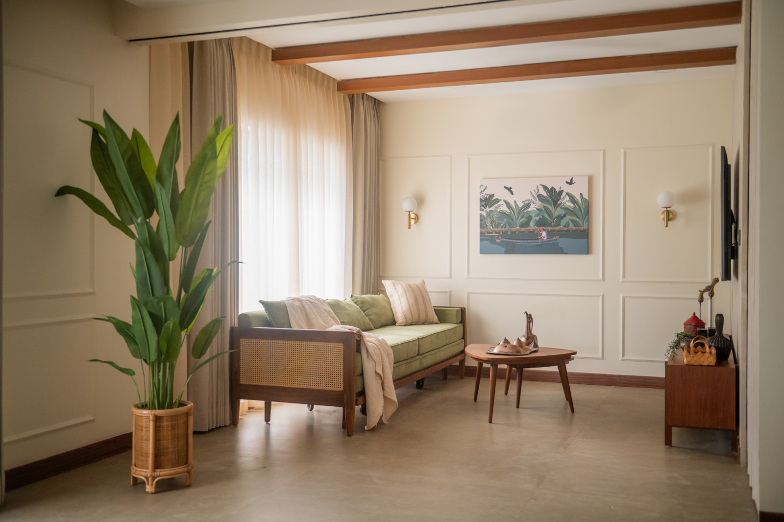 The entertainment room in a Chennai, India home designed by Abhinaya Rangarajan of Coexist Architecture