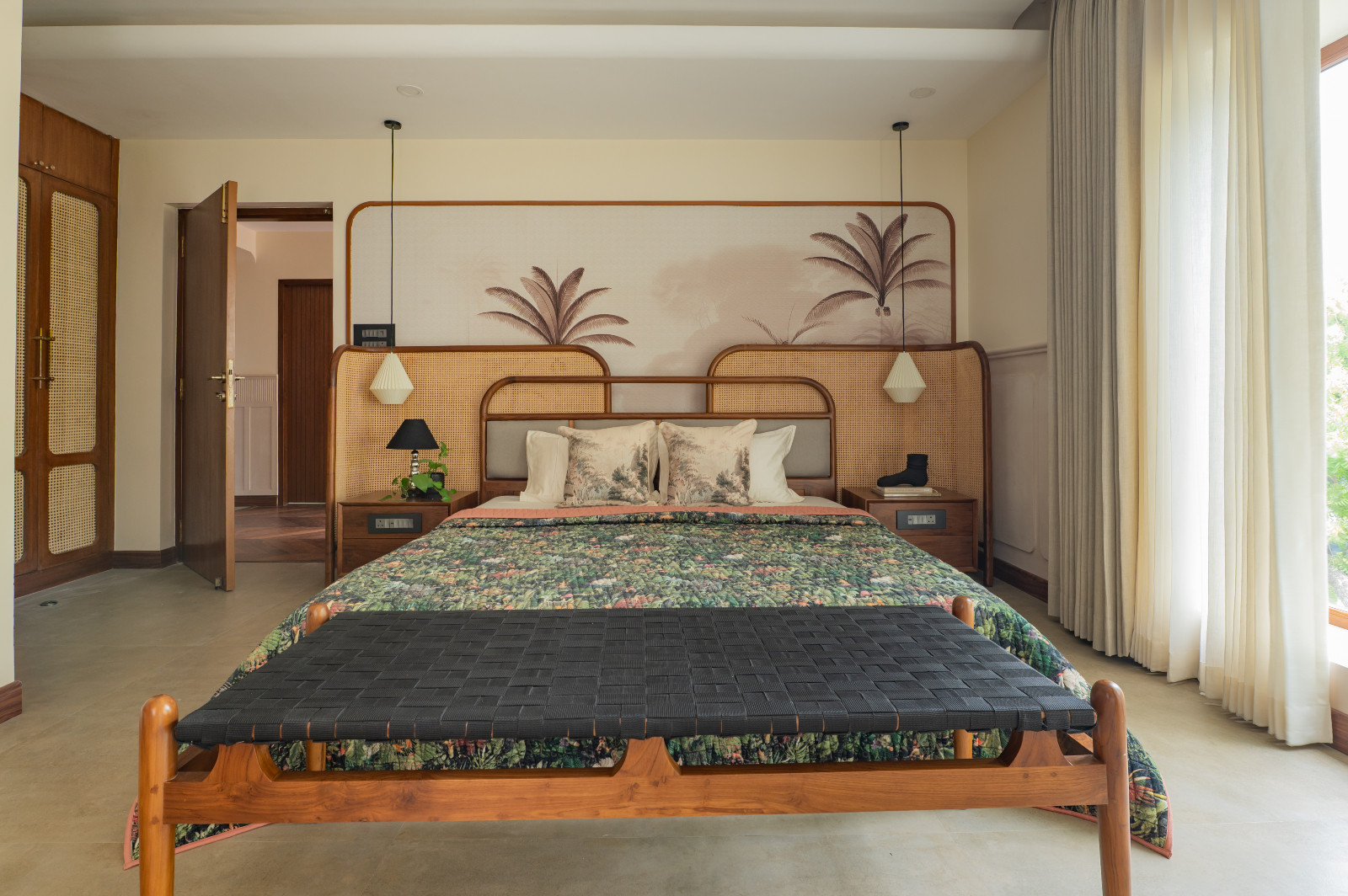 One of the bedrooms in a Chennai, India home designed by Abhinaya Rangarajan of Coexist Architecture
