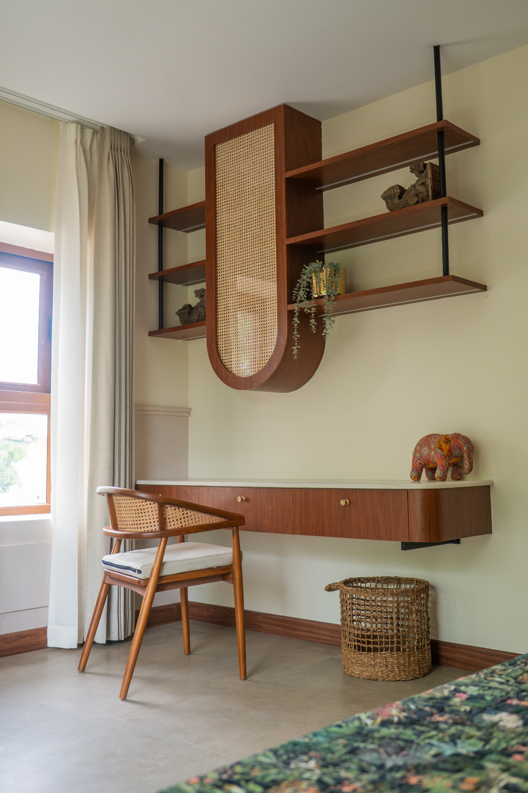 One of the bedrooms in a Chennai, India home designed by Abhinaya Rangarajan of Coexist Architecture