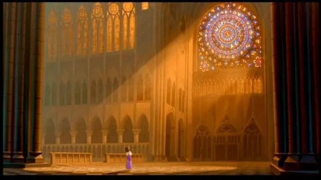 Art directors David Goetz and Michael Peraza Jr were inspired by the cascading light from the North Rose Window in the real Notre-Dame de Paris (Photo: Disney)