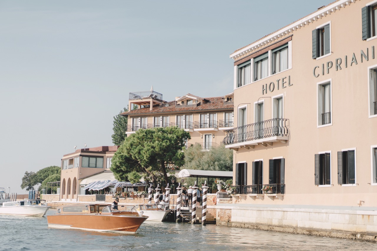 Hotel Cipriani on Giudecca Island, accessible only by private boat from St Mark's Square across the Venetian lagoon