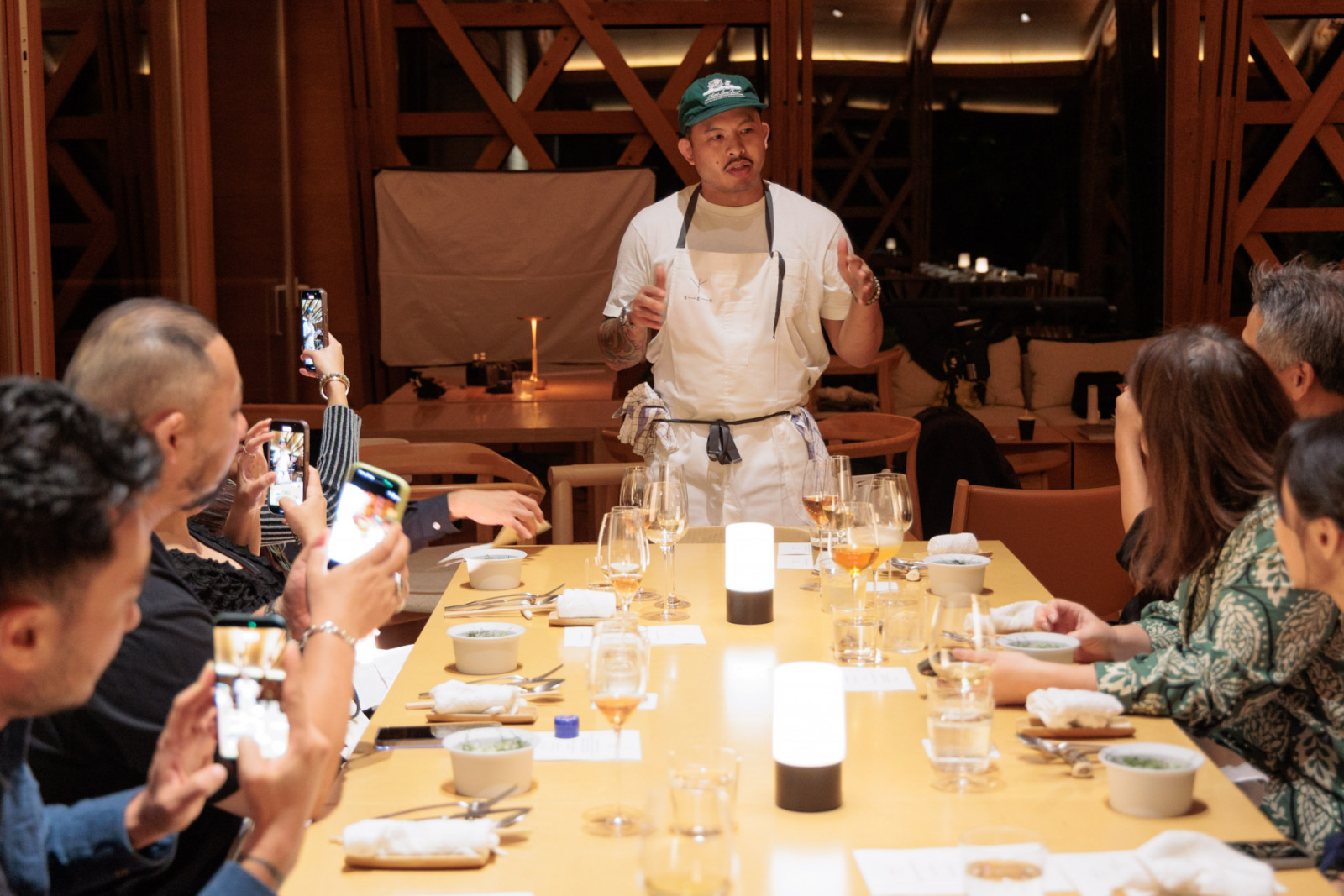 Chef Tim Flores presenting his chicken and mushroom arroz caldo