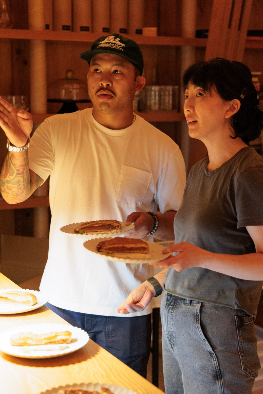 Chefs Tim Flores and Genie Kwon ready to serve the apple galette