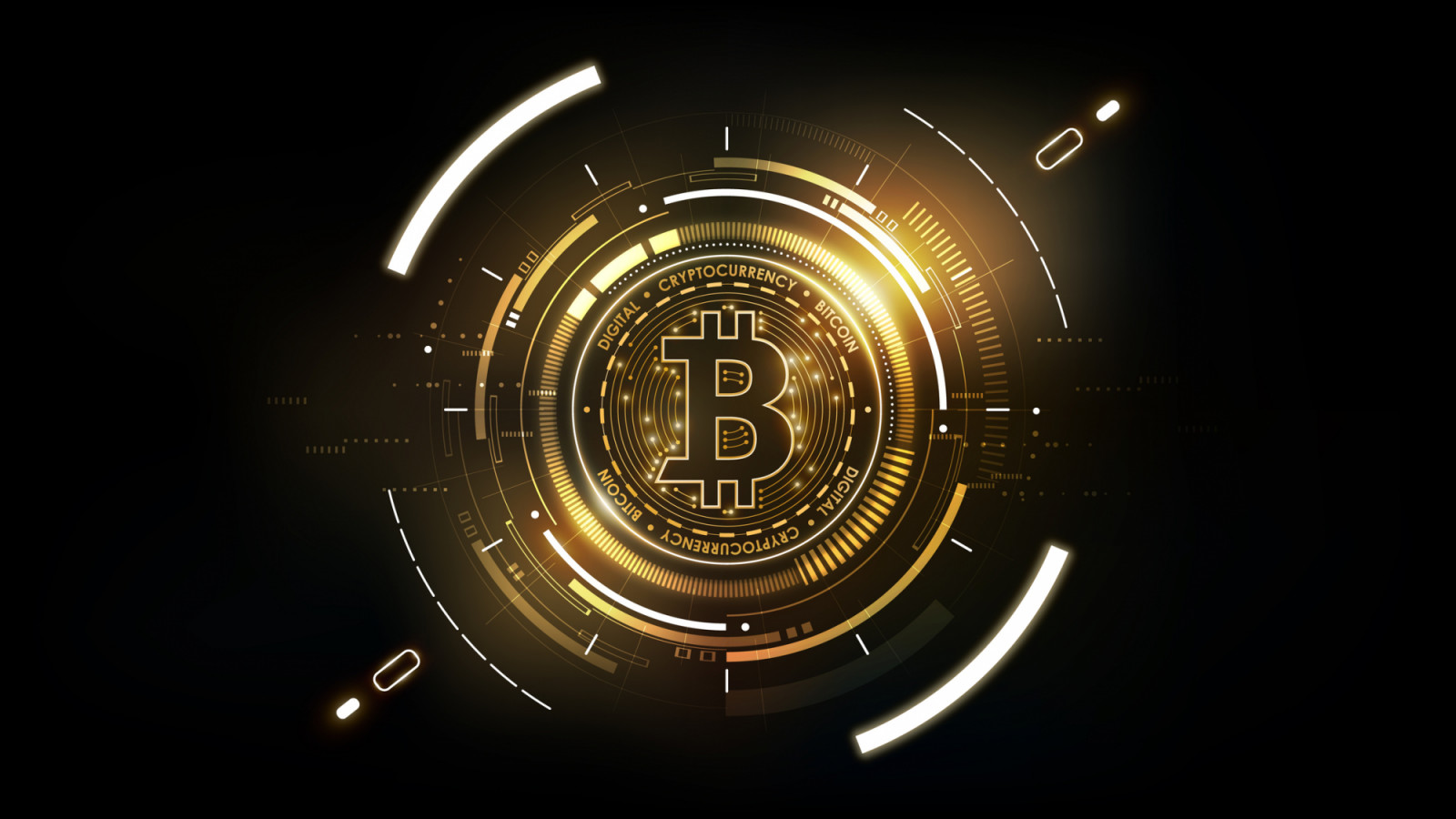 Golden bitcoin digital currency, futuristic digital money, technology worldwide network concept, vector illustration eps10