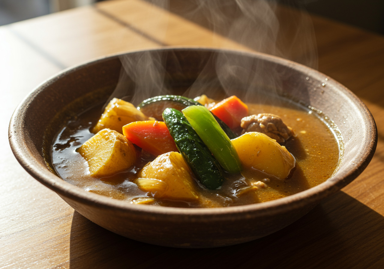 A lighter, spiced broth loaded with vegetables and meat, soup curry is Hokkaido's answer to winter chill (Photo: AI-generated)