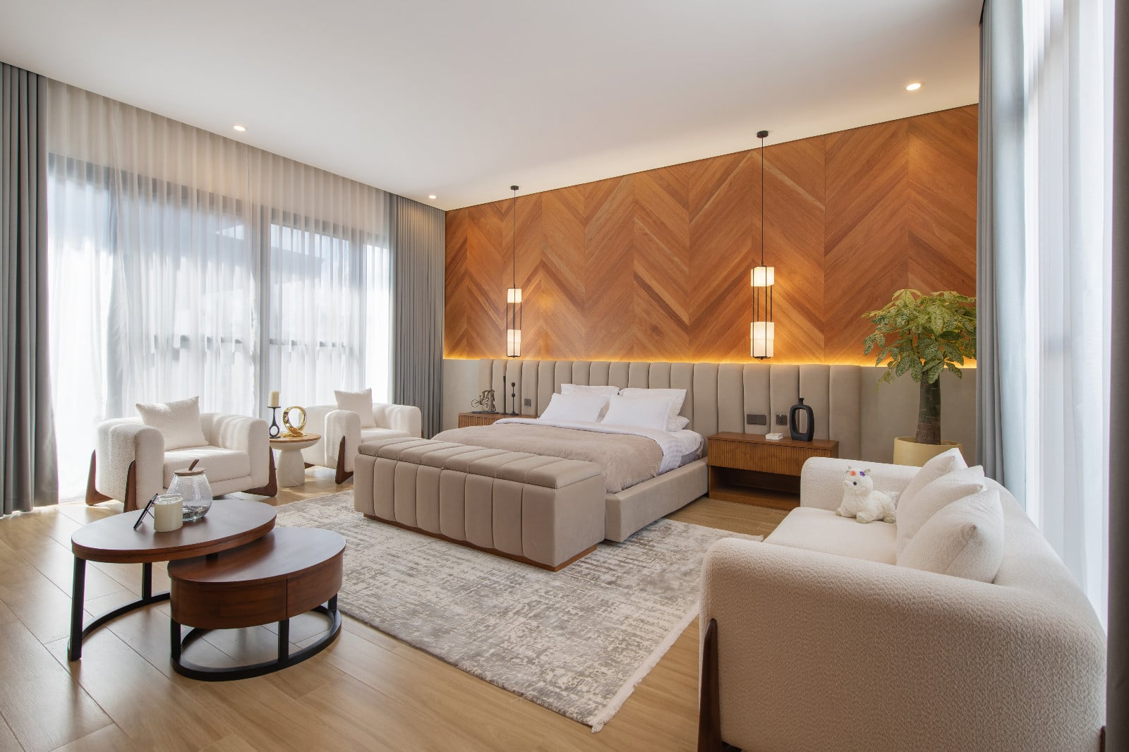 The bedroom of a tropical modern bungalow in Mexico, Pampanga, designed by Innovarc