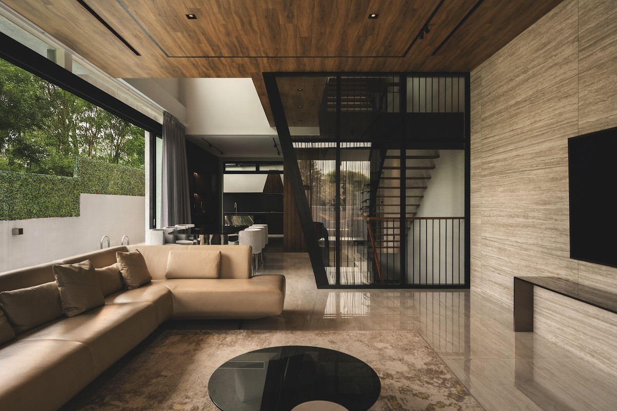A view from The Geometria by K2SD Group’s living hall towards the dining area and the stairwell