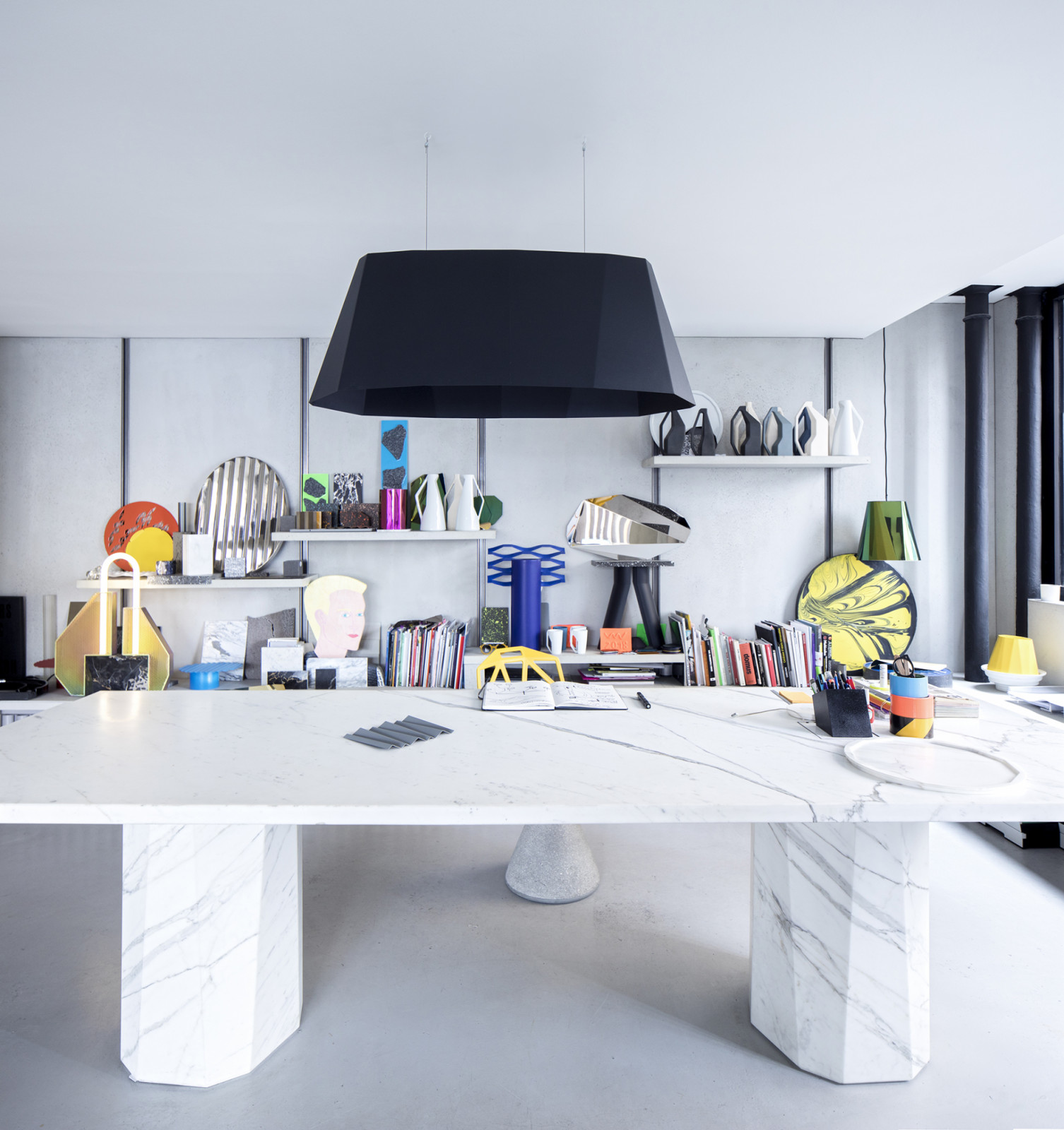 Victoria Wilmotte’s working desk and material library