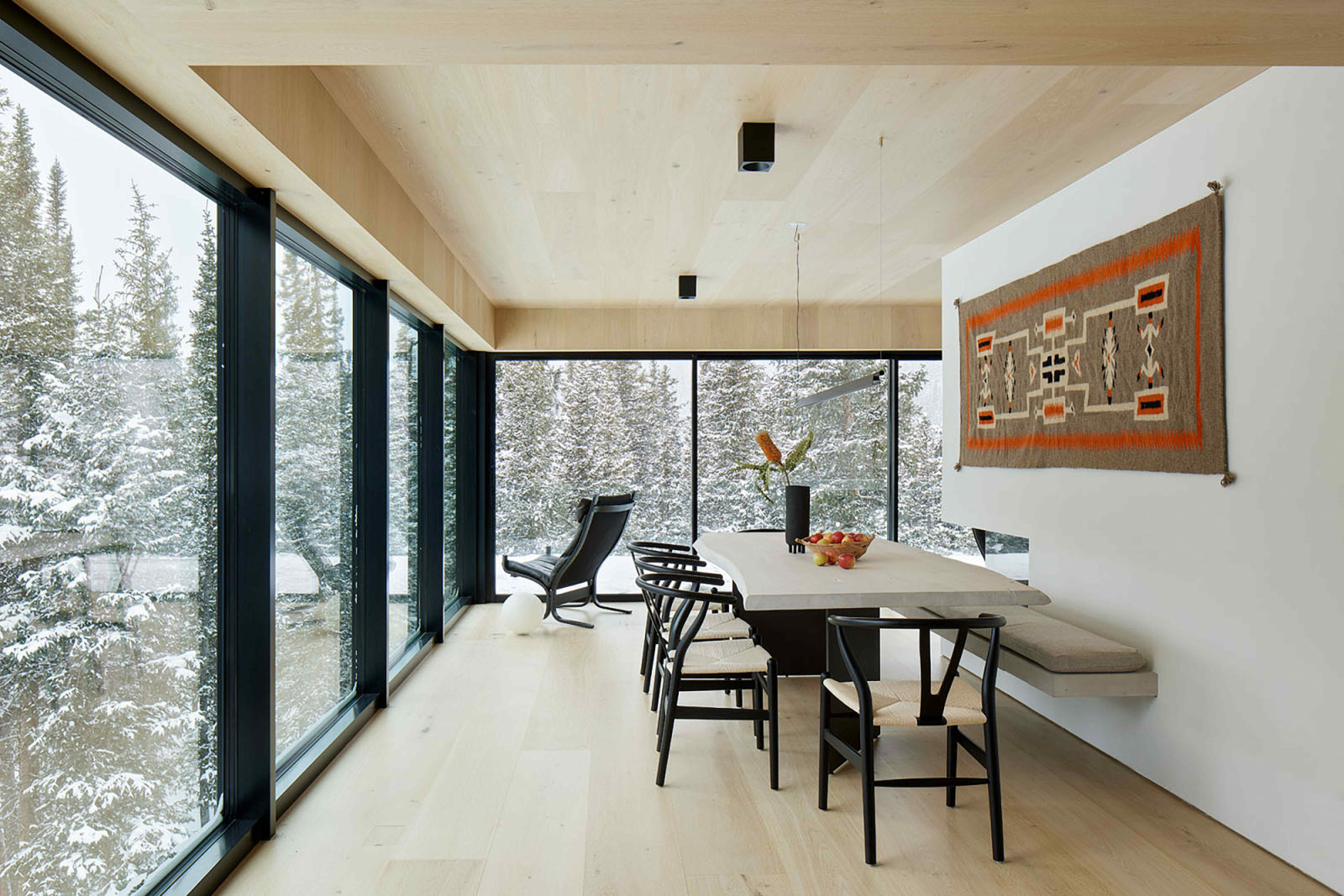 The brightness from natural light streams through expansive glazing