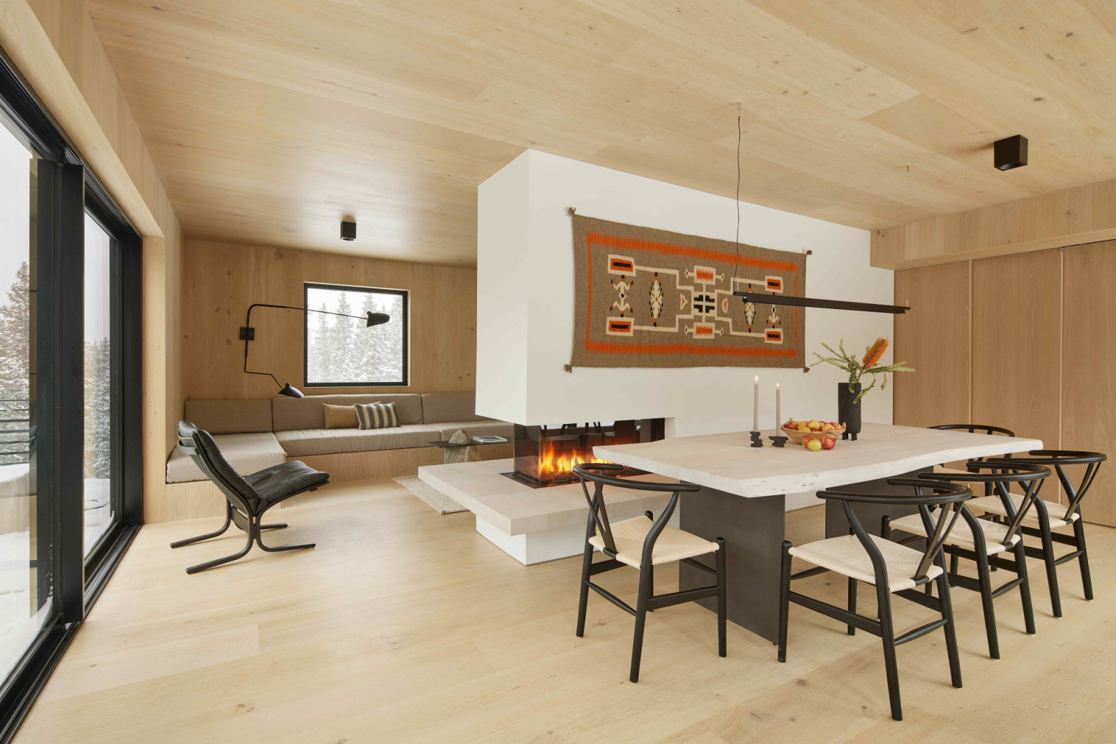 Hans Wegner Wishbone chairs in the dining area