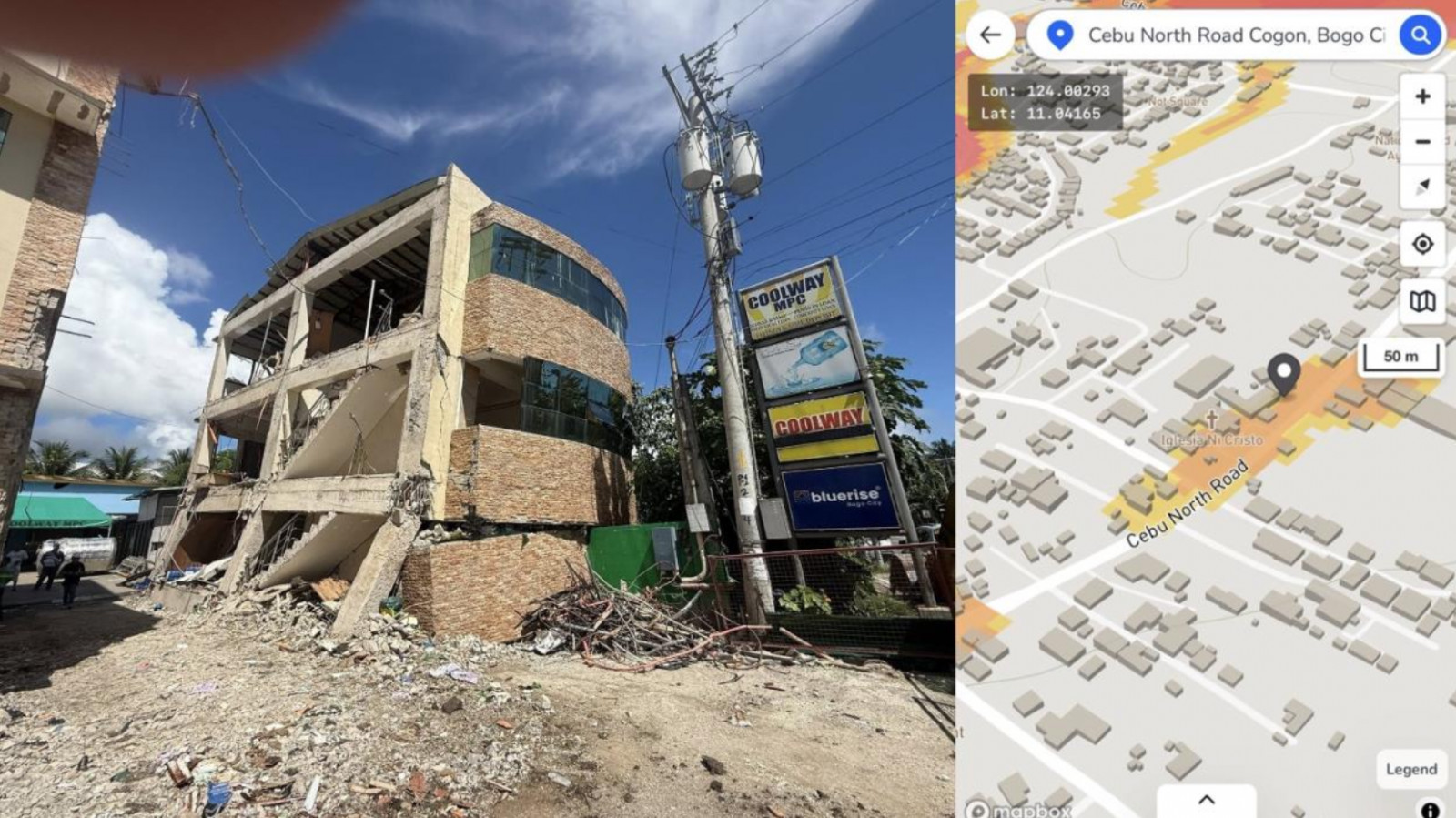 Collapsed building in Bogo City built on top of a previously recognised hazard area along a waterway (Photo: Courtesy of Alfredo Mahar Lagmay)